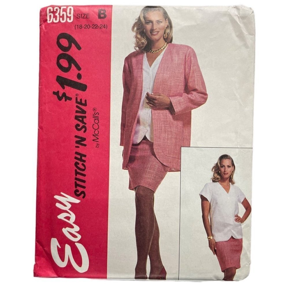 McCalls Sewing Pattern 6359 Jacket Top Skirt Misses Size 18-24